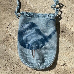 Beaded reticule handmade lace trim bluebird bag possible antique victorian